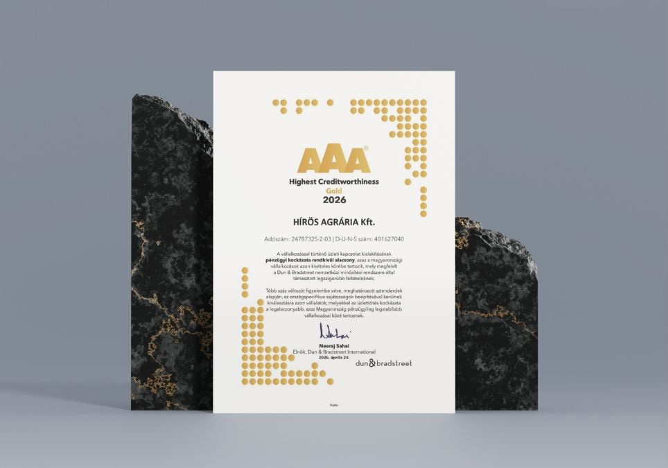 Újabb mérföldkő a Hírös Agrária történetében: AAA minősítés 2026-ban