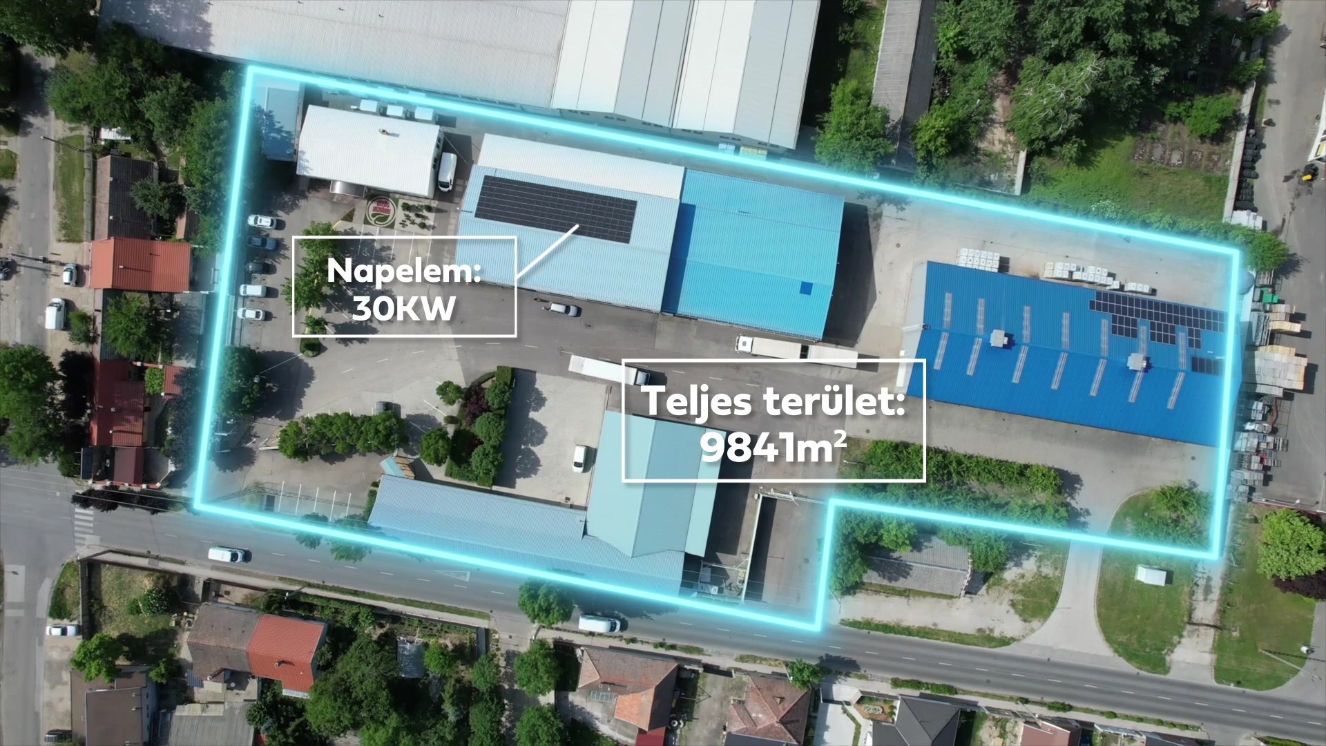 A telephely határai, 9 841 m² teljes terület